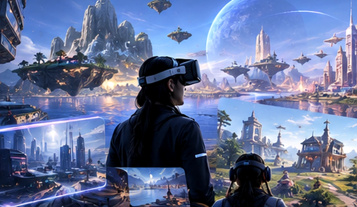 AI 元宇宙和游戏世界概念展示图